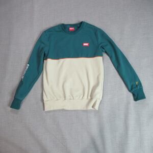 Skrued Sweatshirt Mens Small Teal Cream Music Punk Skater Hip Hop Emo Pullover